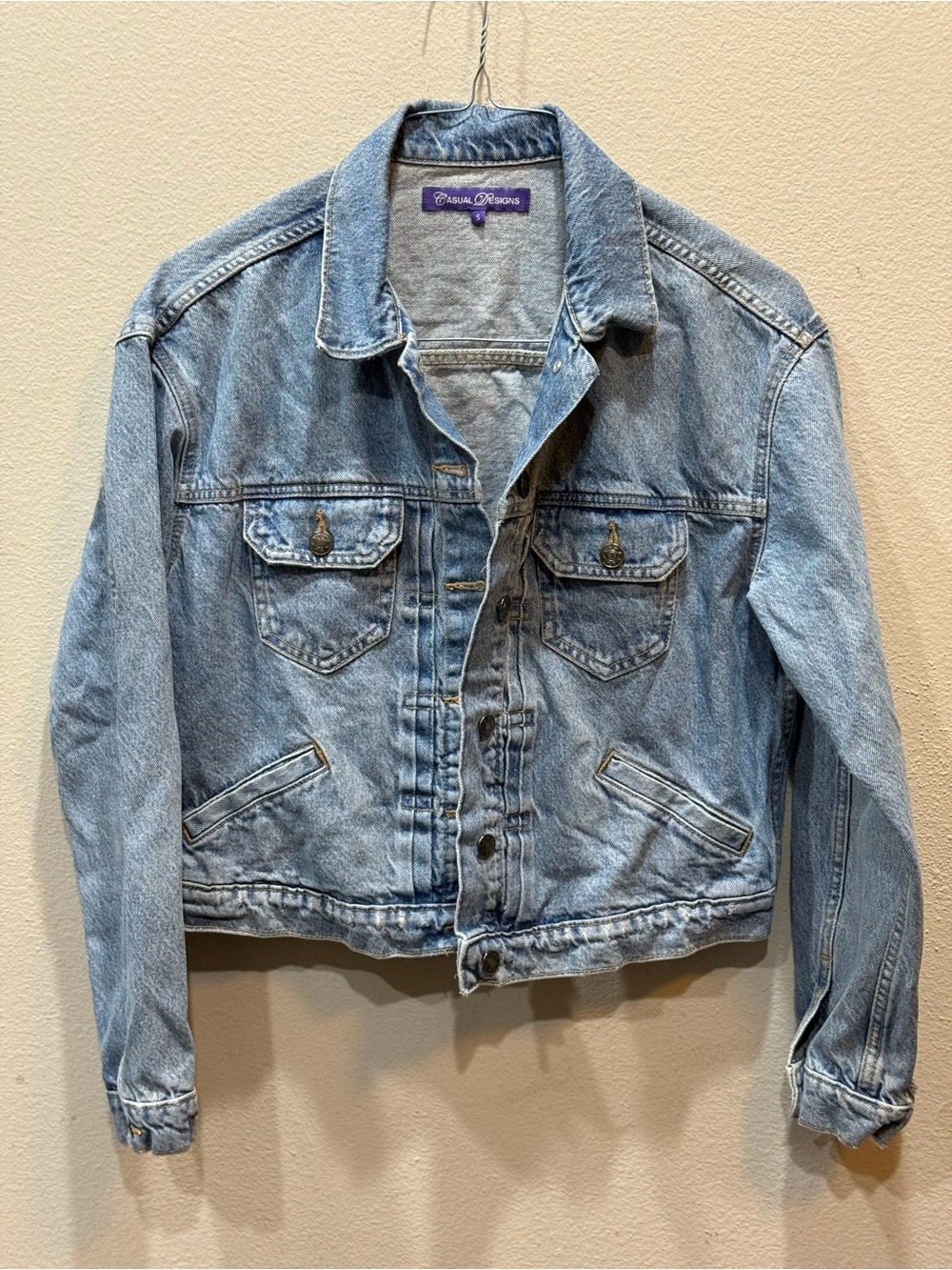 Casual Designs Women Blue Denim Jacket Pockets Size Small